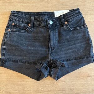 American Eagle Outfitters Black Jean Shorts High-Waisted Cuffed